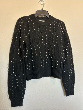 A loves A Black Pearl-Accent Cable Knit Crewneck Sweater - Women XS